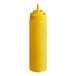 A yellow plastic squeeze bottle with a pointed nozzle and wide mouth.