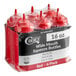 A six-pack of 16 oz. red wide mouth squeeze bottles packaged together.