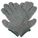 A pair of Cordova gray gloves with two-sided PVC coating and green criss-cross pattern on the palms.