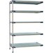 A MetroMax 4 stationary metal shelving unit with five shelves.