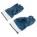 A pair of blue Cordova nitrile gloves with blue jersey lining.