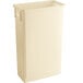 A beige plastic Lavex Slim Rectangular trash can.