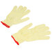 A pair of yellow Cordova work gloves with red trim.