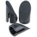 A set of black rubber screw hole covers with a hole in the middle.