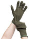 A pair of large Cordova work gloves with green and black stripes.