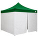 A green tent top with white walls on a white surface.