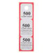 A white label with red text reading "Choice Red 3 Part Paper Coat Room Check Tickets - 500/Box"