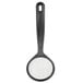 A black plastic skimmer with a fine mesh sieve.