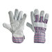 A pair of extra large Cordova work gloves with red and blue stripes and leather palms.