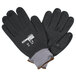 A pair of Cordova black gloves with gray and white nitrile dots.