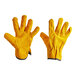 A pair of yellow Cordova Russet leather gloves with black straps.