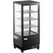 An Avantco black glass countertop display refrigerator with glass doors.