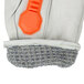 A close up of a Cordova Outlaw Impact leather glove with orange and grey TPR protectors.