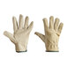 A pair of Cordova tan leather gloves with brown backs on a white background.