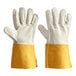 A pair of Cordova leather welding gloves with russet split leather cuffs.