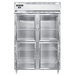 A Continental stainless steel reach-in refrigerator with glass doors.