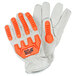 A pair of white Cordova leather driver's gloves with orange rubber inserts.