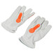 A pair of white Cordova leather driver's gloves with orange rubber inserts.