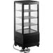 An Avantco black glass countertop display refrigerator with glass doors.