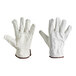 A pair of Cordova Select grain cowhide leather driver's gloves with gray split leather backs.