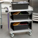 A Lakeside stainless steel utility cart with three shelves.