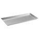 An Acopa stainless steel rectangular tray with an angled brim.