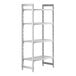 A white plastic Cambro Camshelving Premium unit with 4 vented shelves.
