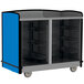 A blue and black Lakeside serving cart with shelves.