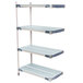 A white plastic MetroMax 4-shelf unit with blue handles.