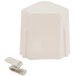 A white plastic MetroMax shelf clip with a metal object inside.