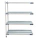 A white rectangular MetroMax metal shelving kit with four shelves.