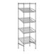 A white wireframe metal Regency shelving unit with angled shelves.