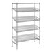 A chrome wireframe shelving unit with angled shelves.