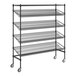 A black Regency wire shelving unit with five angled shelves.