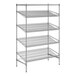 A chrome wire shelving unit with angled shelves.