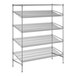 A chrome wire rack with angled shelves.