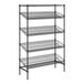 A black wire Regency stationary shelving unit with four angled shelves.