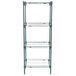 A Metroseal 3 wire shelving unit with four shelves, including a close-up of a shelf.