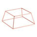 A square rose gold metal display stand with an open geometric frame design.