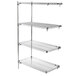 A chrome Metro Super Erecta wire shelving add on unit with three shelves.