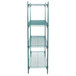 A green Metroseal 3 wire shelving unit with shelves.