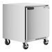 A stainless steel Beverage-Air undercounter refrigerator on wheels.