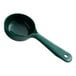 A Carlisle forest green measuring spoon with a handle.