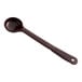 A reddish brown plastic Carlisle long handle portion spoon.