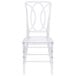A Flash Furniture Elegance Chiavari clear plastic outdoor restaurant chair with a curved back.