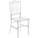 A Flash Furniture clear plastic Chiavari chair.
