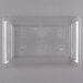 A clear plastic Fineline rectangular catering tray with a label on it.
