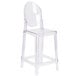 A Flash Furniture clear polycarbonate counter height stool with an oval back.