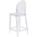 A Flash Furniture clear polycarbonate counter height stool with an oval back.