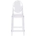 A Flash Furniture clear plastic counter height stool with an oval back.